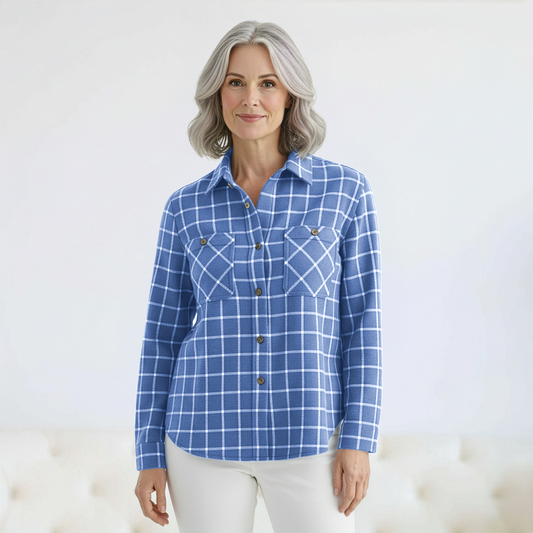 Women’s Adaptive Blue and White Flannel Shirt with Magnetic Closures