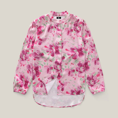 Pink Floral Everyday Magnetic Button Blouse for Women