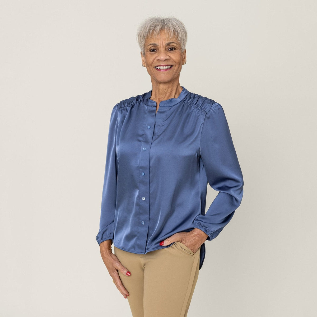 Slate Blue Everyday Magnetic Button Blouse for Women