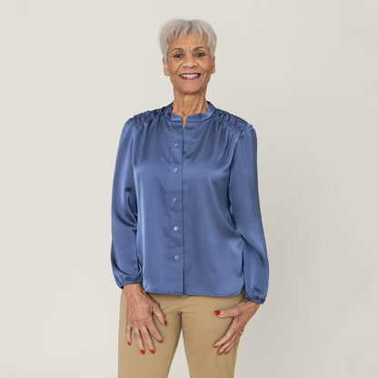 Slate Blue Everyday Magnetic Button Blouse for Women
