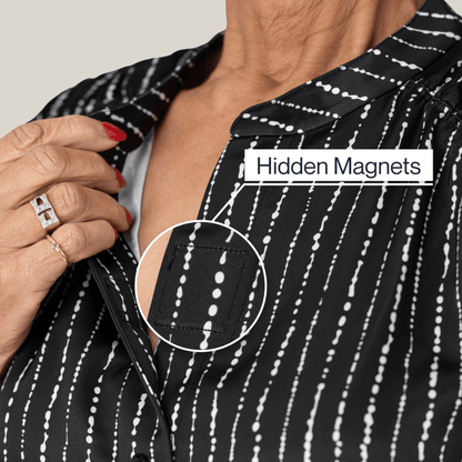 Black & White Geo Everyday Magnetic Button Blouse for Women