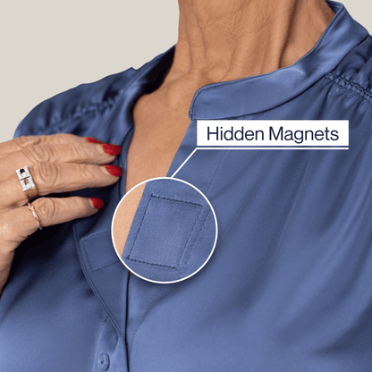 Slate Blue Everyday Magnetic Button Blouse for Women