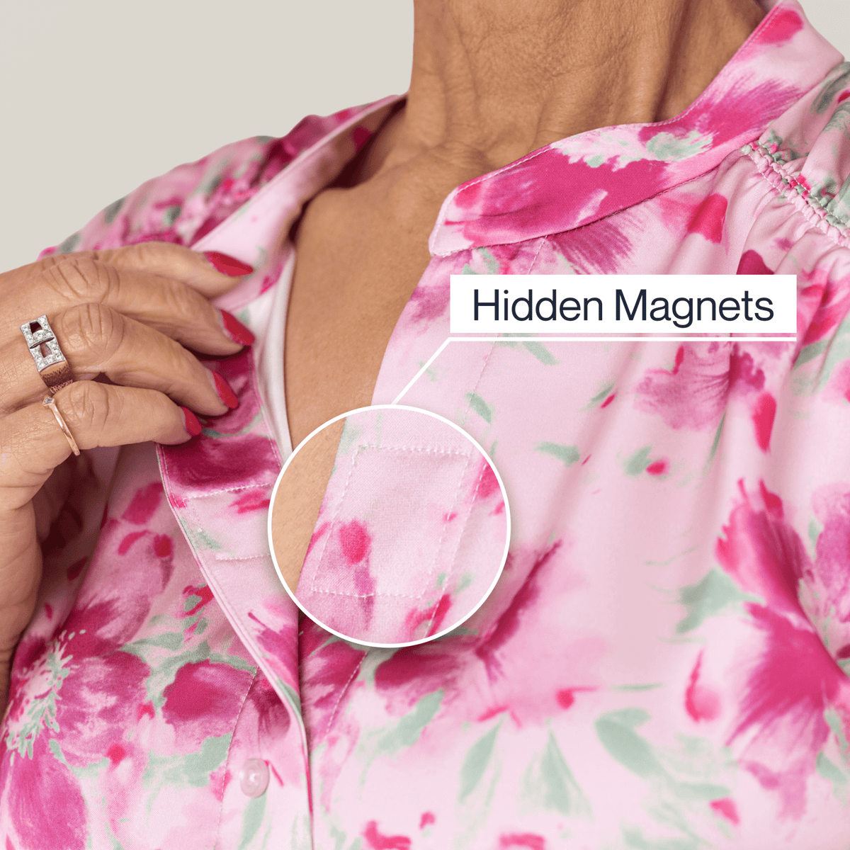 Pink Floral Everyday Magnetic Button Blouse for Women