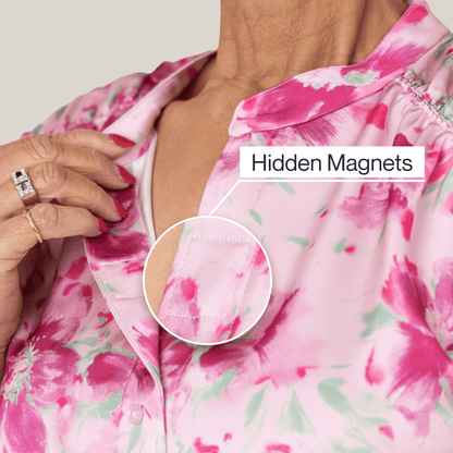 Pink Floral Everyday Magnetic Button Blouse for Women