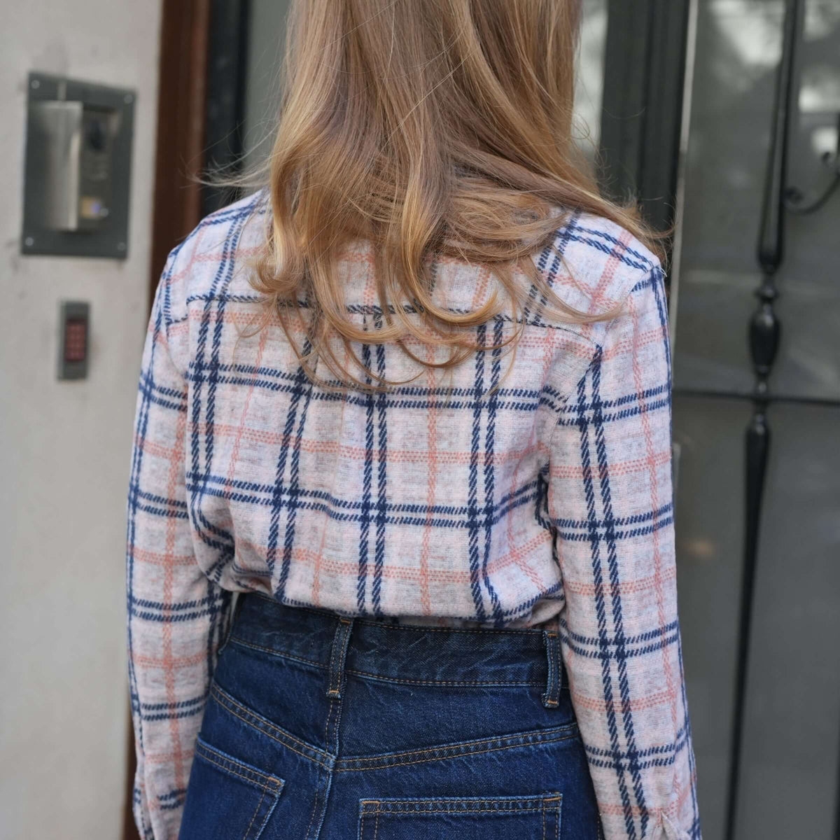 Women’s Adaptive Navy and Grey Flannel Shirt with Magnetic Closures