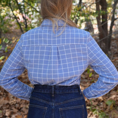 Women’s Adaptive Blue and White Flannel Shirt with Magnetic Closures