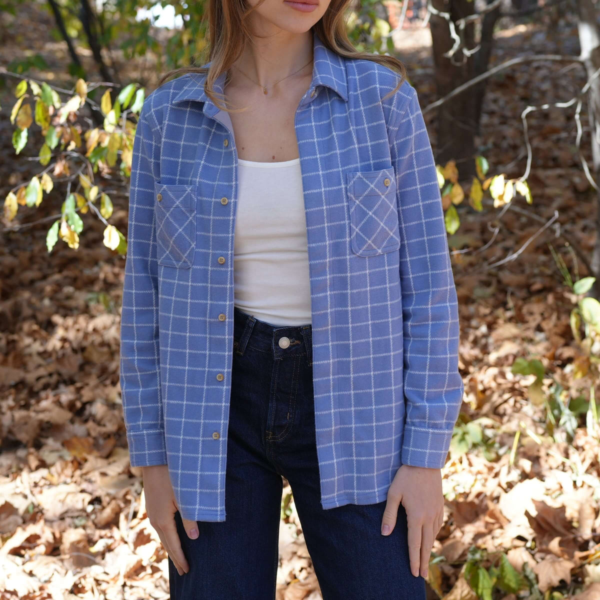 Women’s Adaptive Blue and White Flannel Shirt with Magnetic Closures
