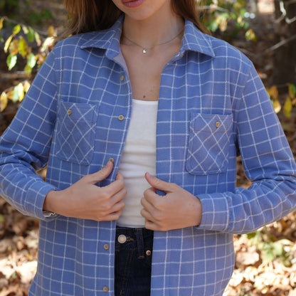 Women’s Adaptive Blue and White Flannel Shirt with Magnetic Closures