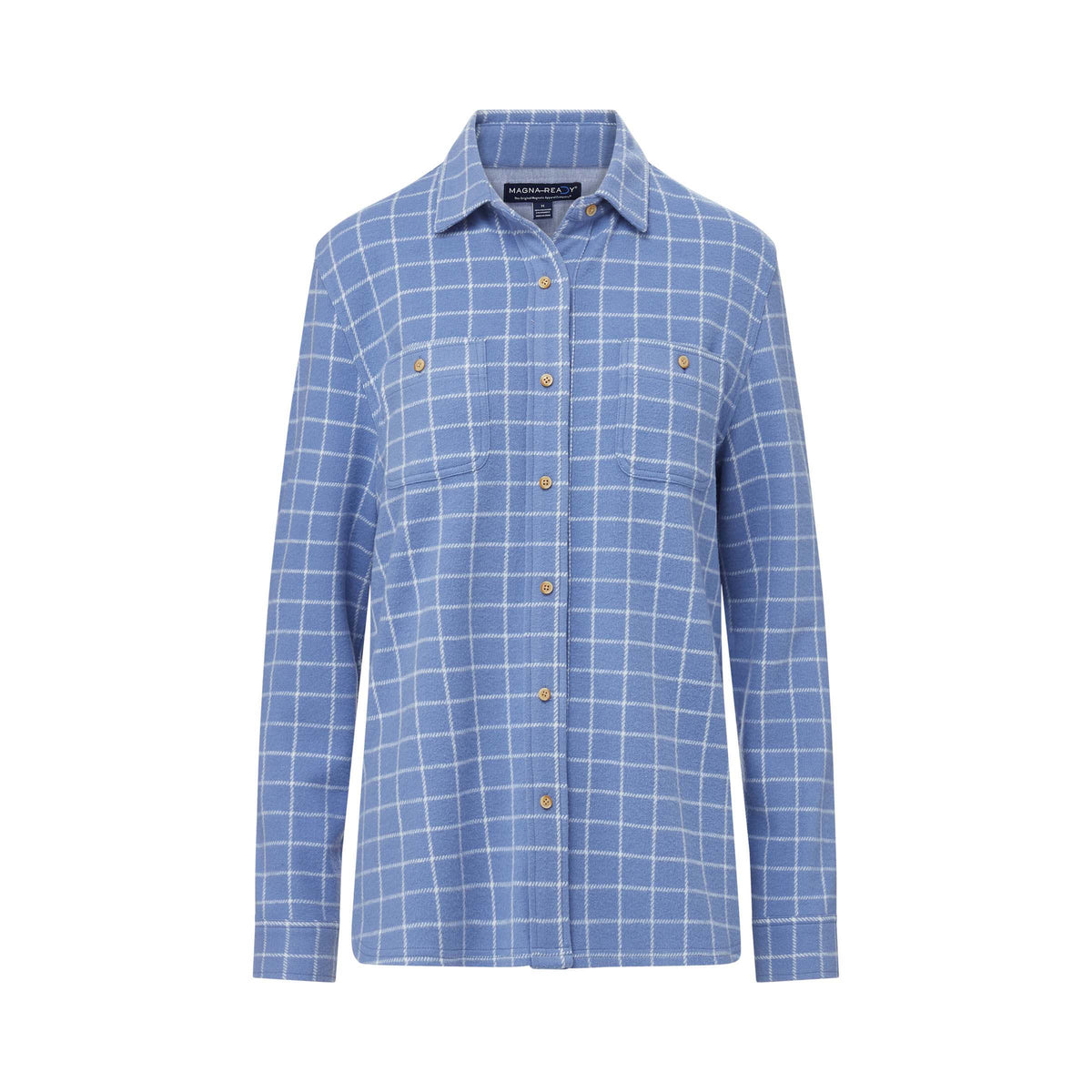 Women’s Adaptive Blue and White Flannel Shirt with Magnetic Closures
