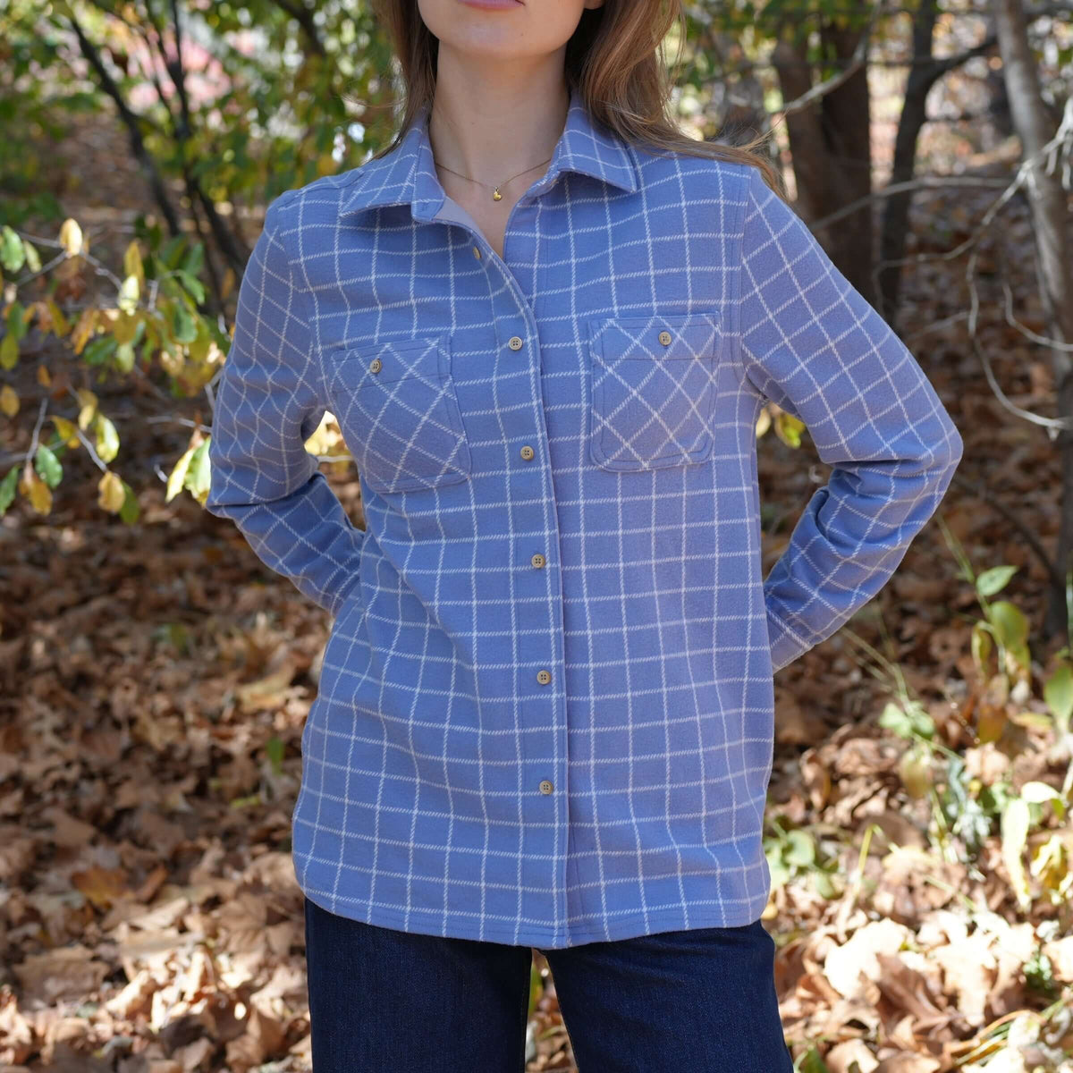 Women’s Adaptive Blue and White Flannel Shirt with Magnetic Closures