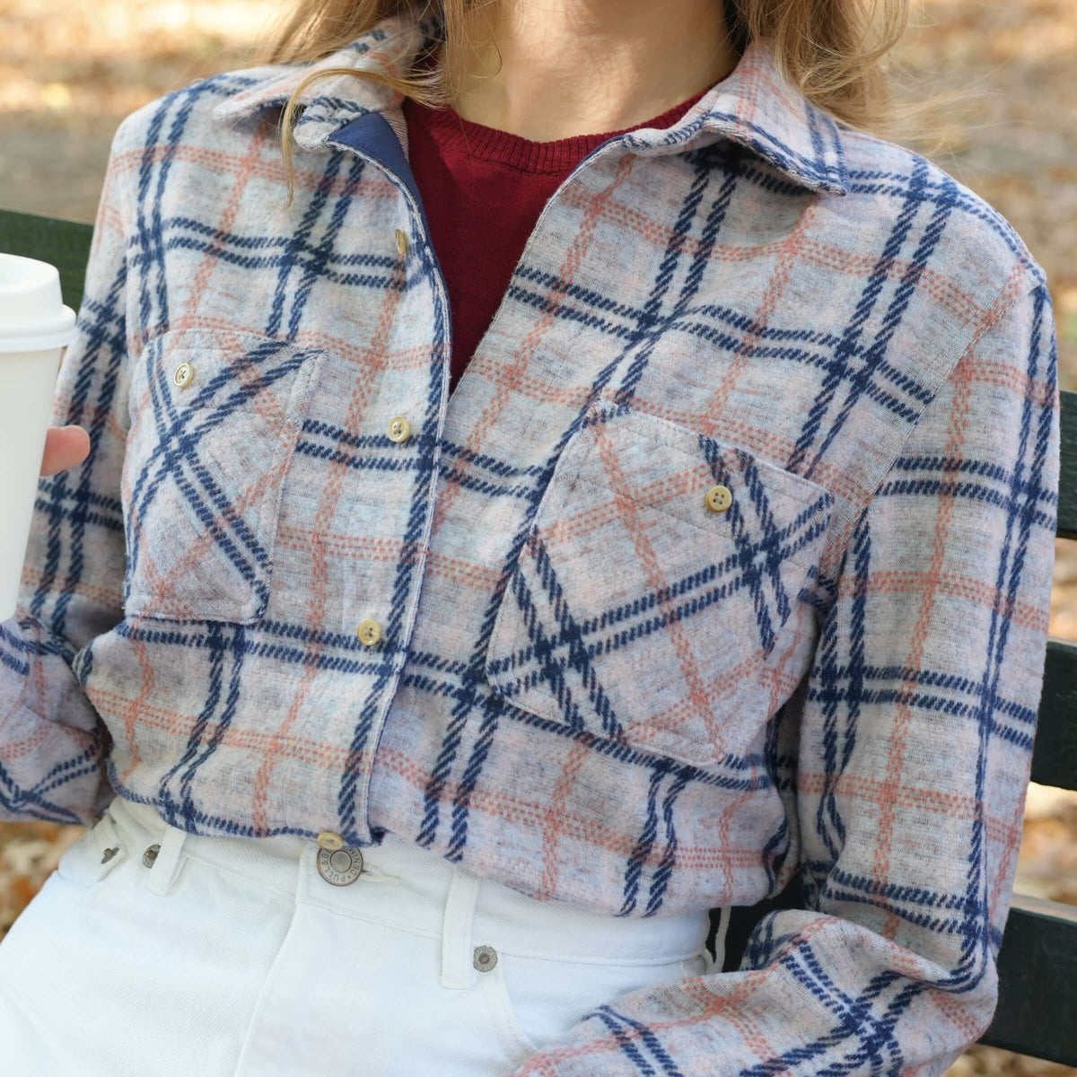 Women’s Adaptive Navy and Grey Flannel Shirt with Magnetic Closures