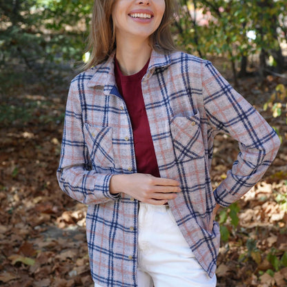 Women’s Adaptive Navy and Grey Flannel Shirt with Magnetic Closures