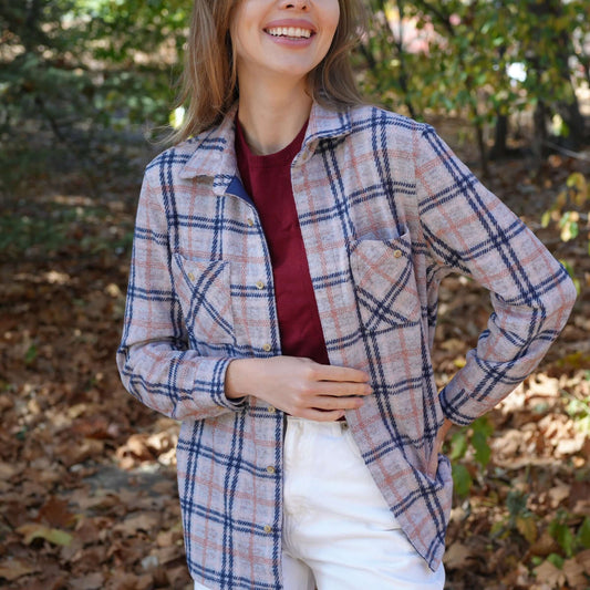 Women’s Adaptive Navy and Grey Flannel Shirt with Magnetic Closures