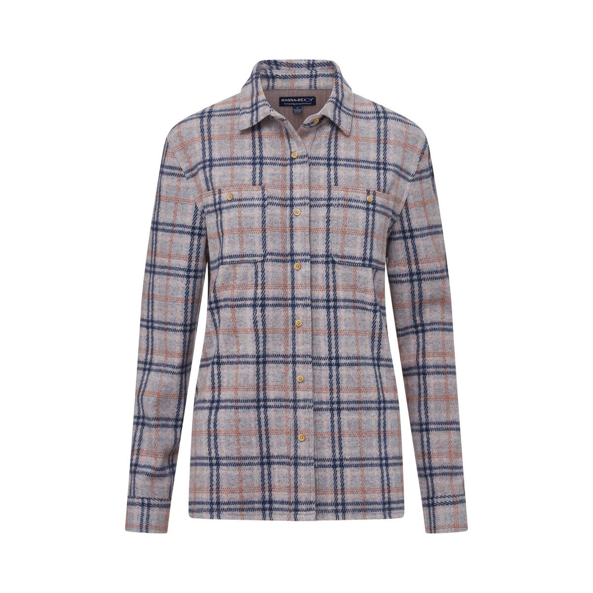 Women’s Adaptive Navy and Grey Flannel Shirt with Magnetic Closures