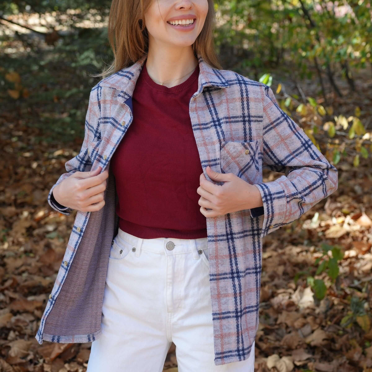 Women’s Adaptive Navy and Grey Flannel Shirt with Magnetic Closures